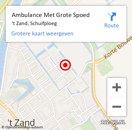 Locatie op kaart van de 112 melding: Ambulance Met Grote Spoed Naar 't Zand, Schuifploeg op 8 januari 2023 09:21