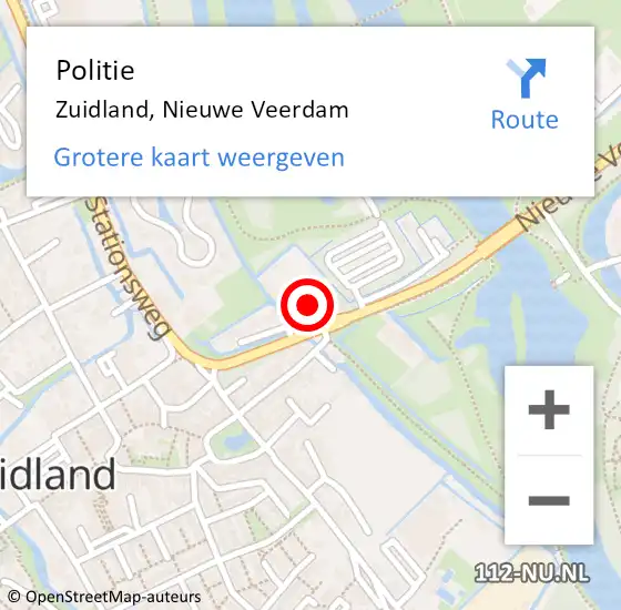 Locatie op kaart van de 112 melding: Politie Zuidland, Nieuwe Veerdam op 8 januari 2023 09:46