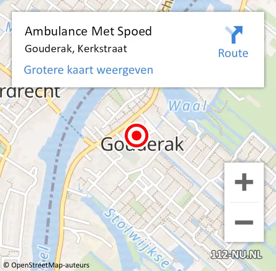 Locatie op kaart van de 112 melding: Ambulance Met Spoed Naar Gouderak, Kerkstraat op 8 januari 2023 09:57