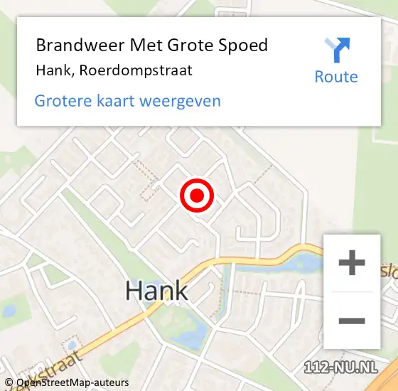 Locatie op kaart van de 112 melding: Brandweer Met Grote Spoed Naar Hank, Roerdompstraat op 8 januari 2023 10:57