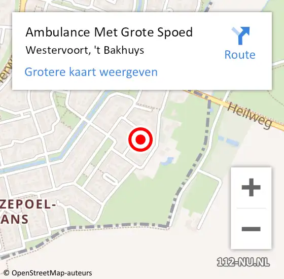 Locatie op kaart van de 112 melding: Ambulance Met Grote Spoed Naar Westervoort, 't Bakhuys op 8 januari 2023 11:02