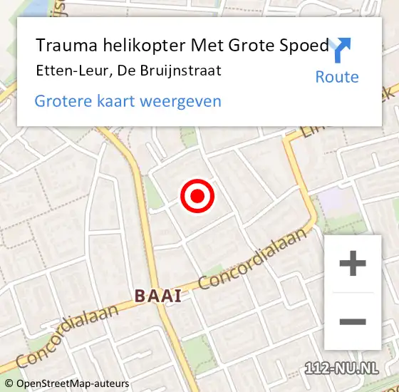 Locatie op kaart van de 112 melding: Trauma helikopter Met Grote Spoed Naar Etten-Leur, De Bruijnstraat op 8 januari 2023 11:06