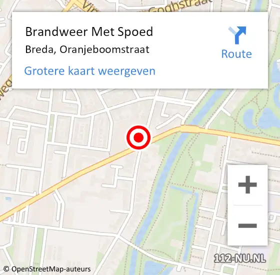 Locatie op kaart van de 112 melding: Brandweer Met Spoed Naar Breda, Oranjeboomstraat op 8 januari 2023 11:10