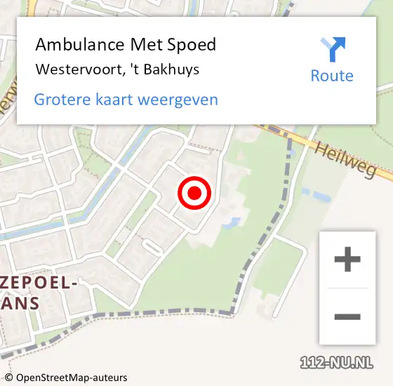 Locatie op kaart van de 112 melding: Ambulance Met Spoed Naar Westervoort, 't Bakhuys op 8 januari 2023 11:17