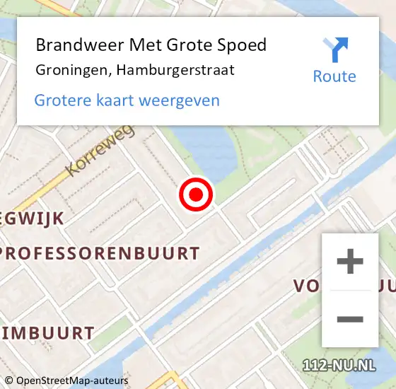 Locatie op kaart van de 112 melding: Brandweer Met Grote Spoed Naar Groningen, Hamburgerstraat op 8 januari 2023 12:01