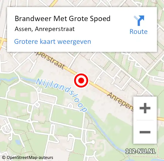 Locatie op kaart van de 112 melding: Brandweer Met Grote Spoed Naar Assen, Anreperstraat op 8 januari 2023 12:32