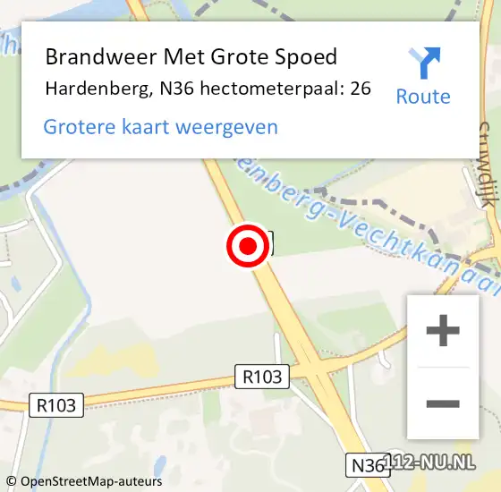 Locatie op kaart van de 112 melding: Brandweer Met Grote Spoed Naar Hardenberg, N36 hectometerpaal: 26 op 8 januari 2023 13:12