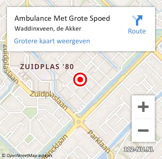 Locatie op kaart van de 112 melding: Ambulance Met Grote Spoed Naar Waddinxveen, de Akker op 8 januari 2023 13:16