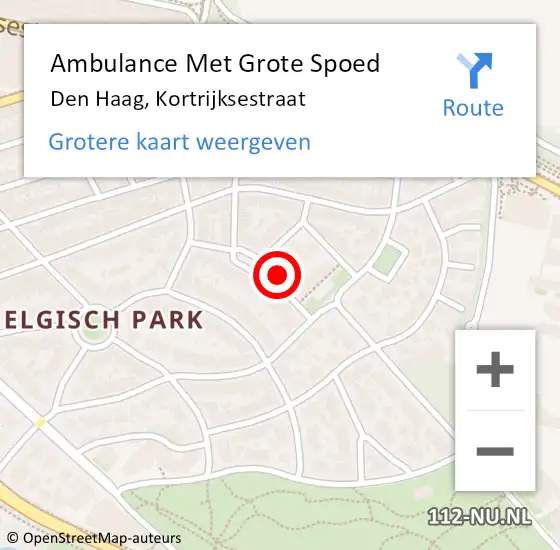 Locatie op kaart van de 112 melding: Ambulance Met Grote Spoed Naar Den Haag, Kortrijksestraat op 8 januari 2023 13:18