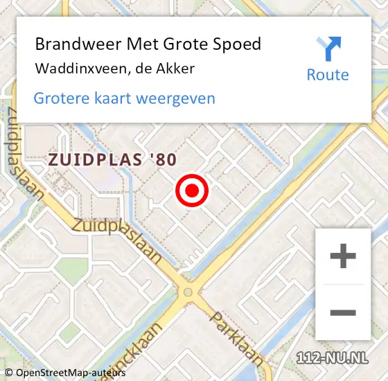 Locatie op kaart van de 112 melding: Brandweer Met Grote Spoed Naar Waddinxveen, de Akker op 8 januari 2023 13:36