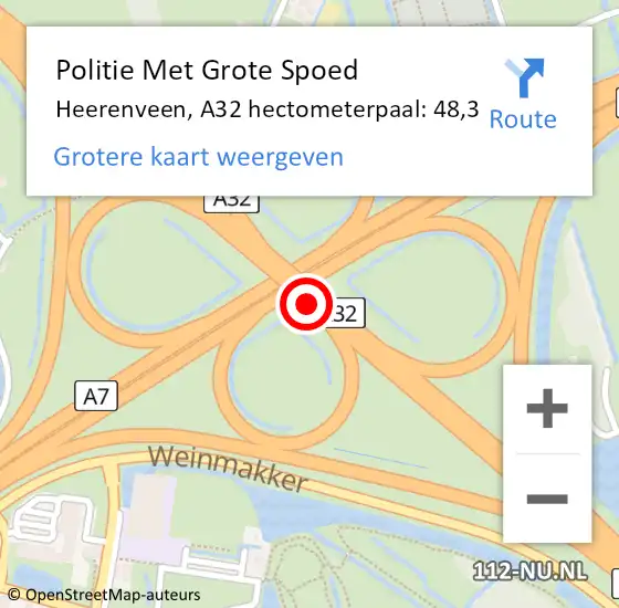 Locatie op kaart van de 112 melding: Politie Met Grote Spoed Naar Heerenveen, A32 hectometerpaal: 48,3 op 8 januari 2023 13:46