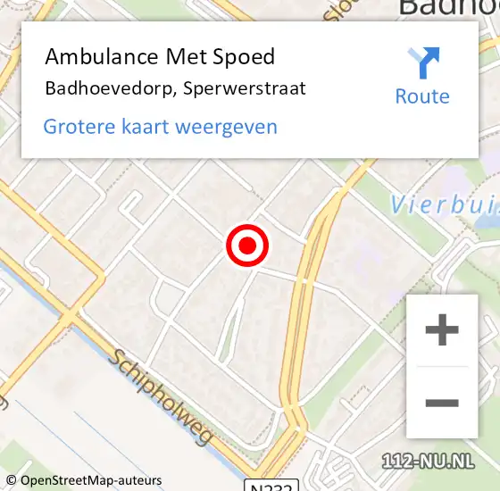 Locatie op kaart van de 112 melding: Ambulance Met Spoed Naar Badhoevedorp, Sperwerstraat op 8 januari 2023 13:55