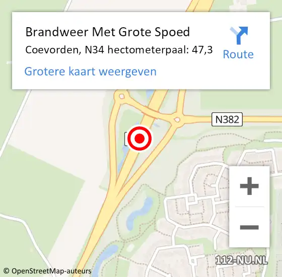 Locatie op kaart van de 112 melding: Brandweer Met Grote Spoed Naar Coevorden, N34 hectometerpaal: 47,3 op 8 januari 2023 14:09