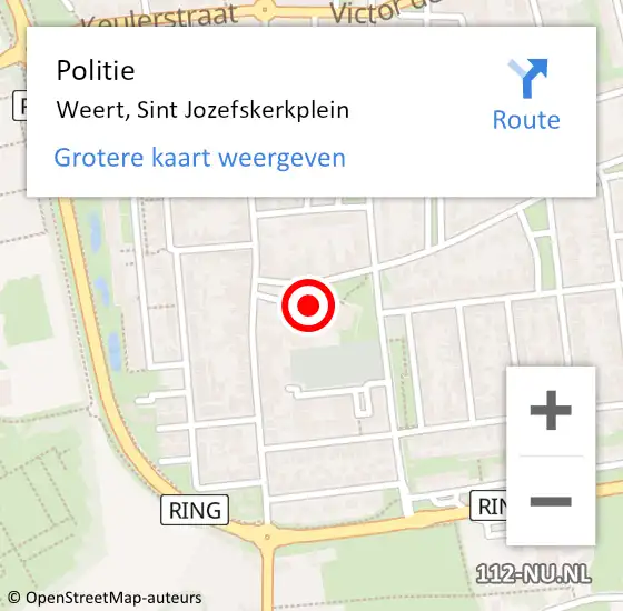 Locatie op kaart van de 112 melding: Politie Weert, Sint Jozefskerkplein op 8 januari 2023 14:09