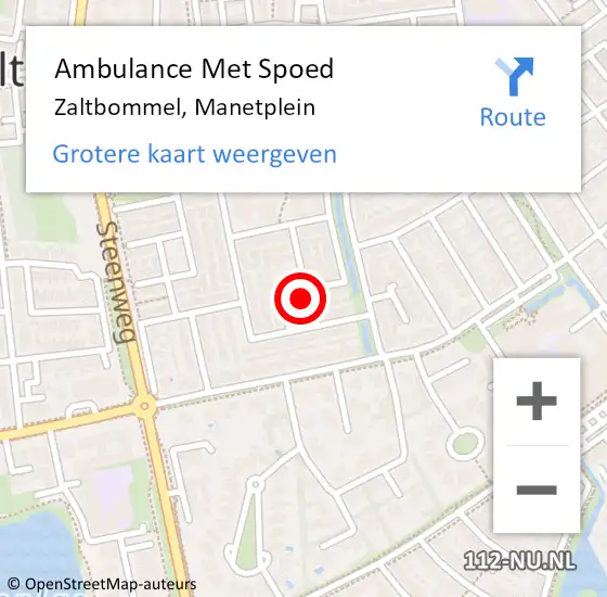 Locatie op kaart van de 112 melding: Ambulance Met Spoed Naar Zaltbommel, Manetplein op 8 januari 2023 14:32