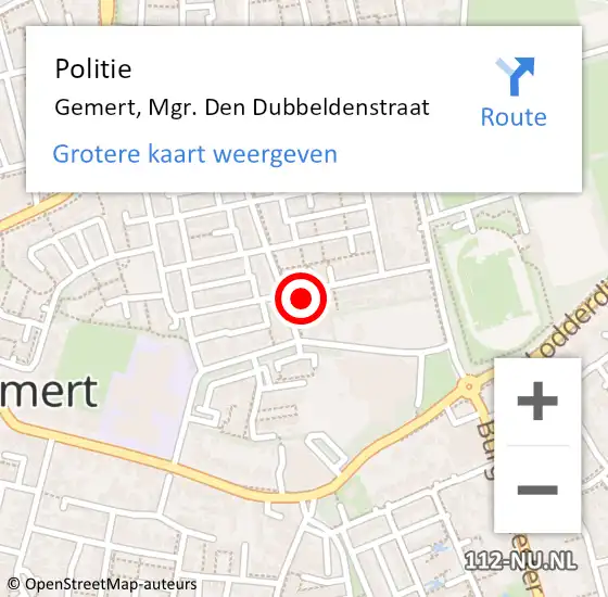 Locatie op kaart van de 112 melding: Politie Gemert, Mgr. Den Dubbeldenstraat op 8 januari 2023 14:41