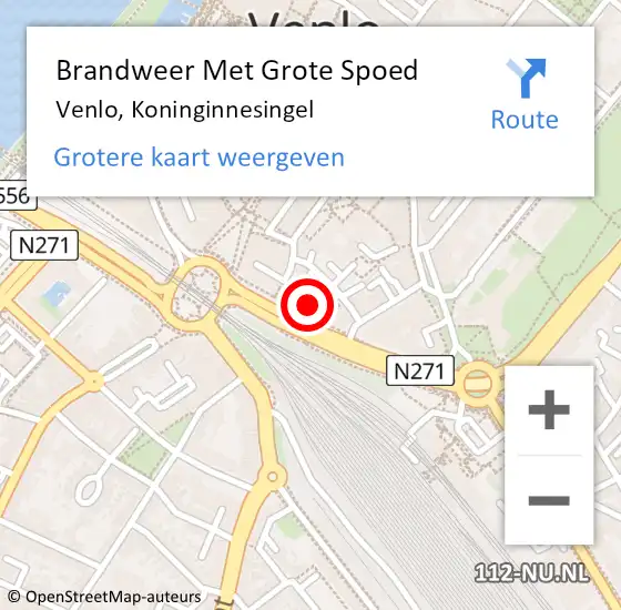 Locatie op kaart van de 112 melding: Brandweer Met Grote Spoed Naar Venlo, Koninginnesingel op 8 januari 2023 14:46