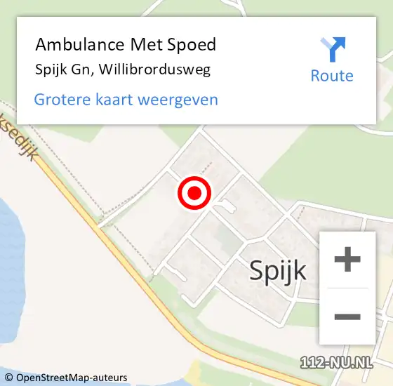 Locatie op kaart van de 112 melding: Ambulance Met Spoed Naar Spijk Gn, Willibrordusweg op 8 januari 2023 14:51