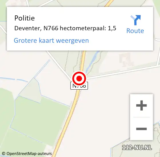 Locatie op kaart van de 112 melding: Politie Deventer, N766 hectometerpaal: 1,5 op 8 januari 2023 15:10