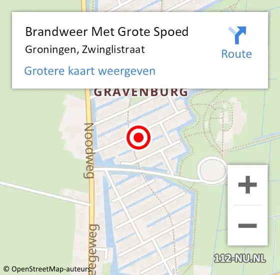 Locatie op kaart van de 112 melding: Brandweer Met Grote Spoed Naar Groningen, Zwinglistraat op 8 januari 2023 15:54