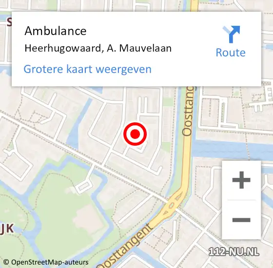 Locatie op kaart van de 112 melding: Ambulance Heerhugowaard, A. Mauvelaan op 8 januari 2023 16:04