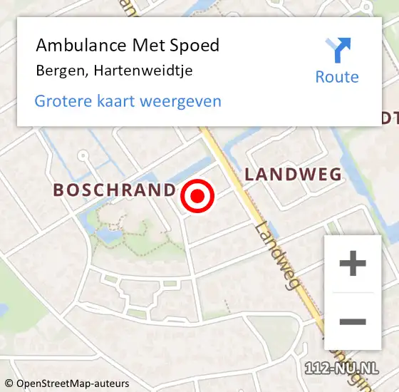 Locatie op kaart van de 112 melding: Ambulance Met Spoed Naar Bergen, Hartenweidtje op 8 januari 2023 16:15