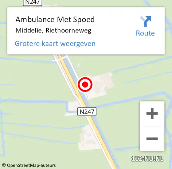 Locatie op kaart van de 112 melding: Ambulance Met Spoed Naar Middelie, Riethoorneweg op 8 januari 2023 17:04