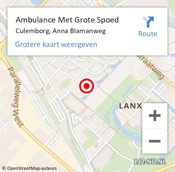 Locatie op kaart van de 112 melding: Ambulance Met Grote Spoed Naar Culemborg, Anna Blamanweg op 8 januari 2023 17:38