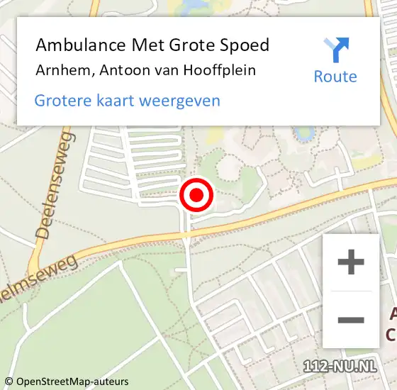 Locatie op kaart van de 112 melding: Ambulance Met Grote Spoed Naar Arnhem, Antoon van Hooffplein op 8 januari 2023 17:52