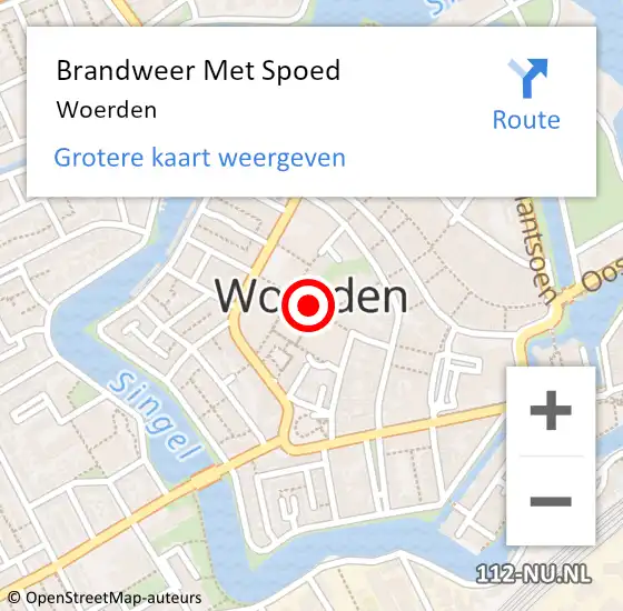 Locatie op kaart van de 112 melding: Brandweer Met Spoed Naar Woerden op 8 januari 2023 18:07