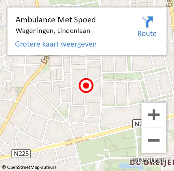 Locatie op kaart van de 112 melding: Ambulance Met Spoed Naar Wageningen, Lindenlaan op 8 januari 2023 18:32