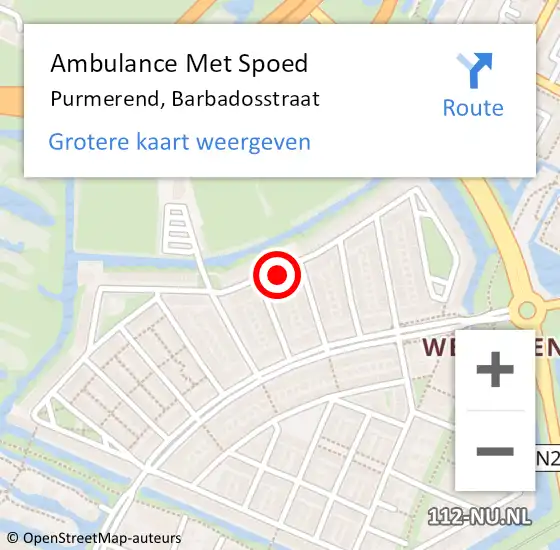Locatie op kaart van de 112 melding: Ambulance Met Spoed Naar Purmerend, Barbadosstraat op 8 januari 2023 18:34