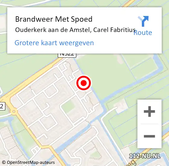 Locatie op kaart van de 112 melding: Brandweer Met Spoed Naar Ouderkerk aan de Amstel, Carel Fabritius op 8 januari 2023 18:39