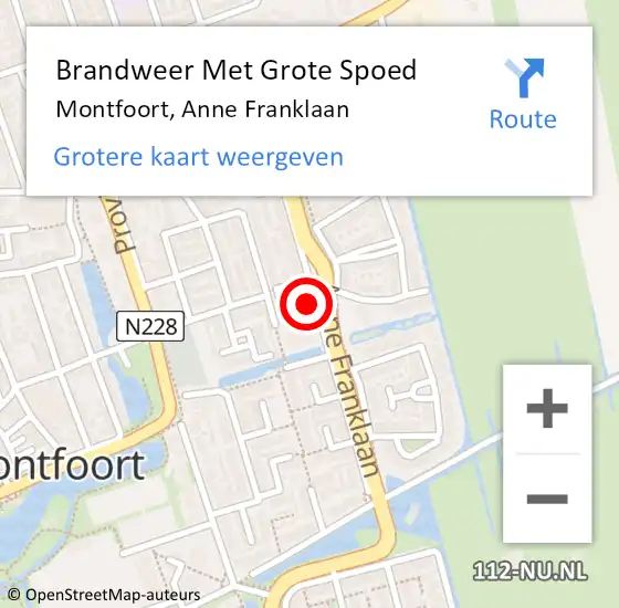 Locatie op kaart van de 112 melding: Brandweer Met Grote Spoed Naar Montfoort, Anne Franklaan op 8 januari 2023 19:00