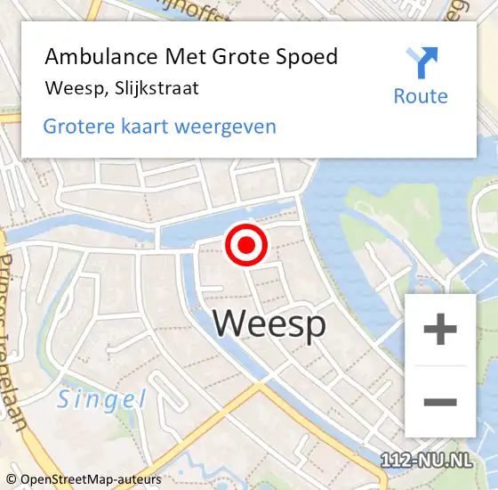 Locatie op kaart van de 112 melding: Ambulance Met Grote Spoed Naar Weesp, Slijkstraat op 8 januari 2023 19:09