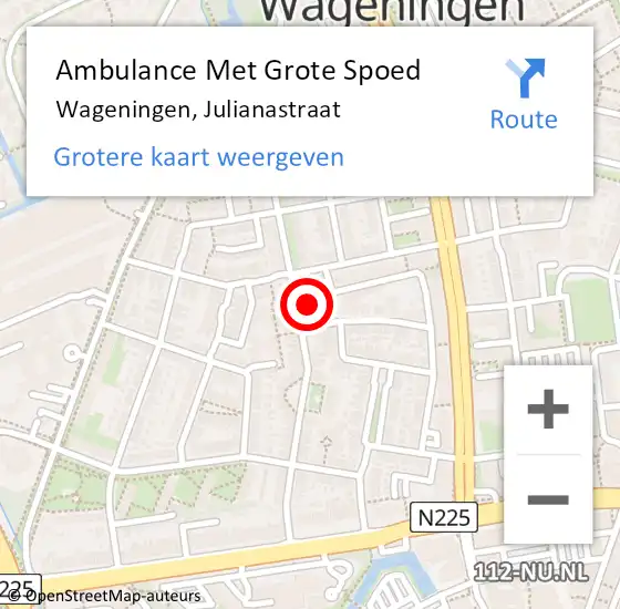 Locatie op kaart van de 112 melding: Ambulance Met Grote Spoed Naar Wageningen, Julianastraat op 8 januari 2023 20:19