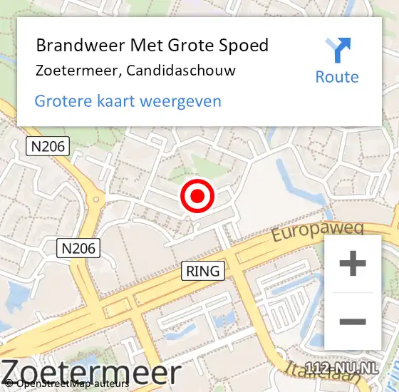 Locatie op kaart van de 112 melding: Brandweer Met Grote Spoed Naar Zoetermeer, Candidaschouw op 8 januari 2023 20:47