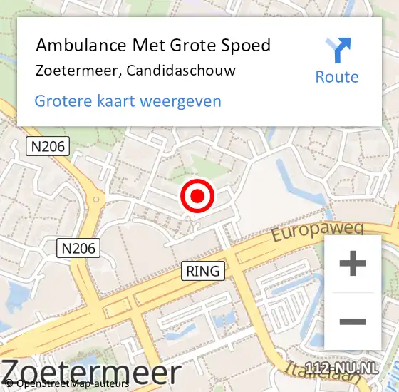 Locatie op kaart van de 112 melding: Ambulance Met Grote Spoed Naar Zoetermeer, Candidaschouw op 8 januari 2023 20:56