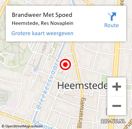 Locatie op kaart van de 112 melding: Brandweer Met Spoed Naar Heemstede, Res Novaplein op 8 januari 2023 21:14