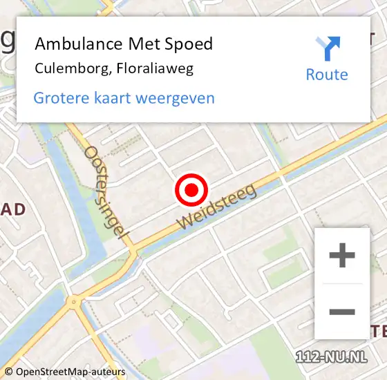 Locatie op kaart van de 112 melding: Ambulance Met Spoed Naar Culemborg, Floraliaweg op 8 januari 2023 21:15