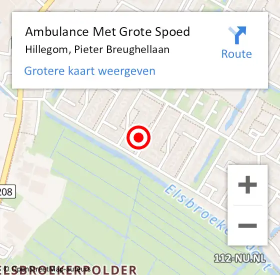 Locatie op kaart van de 112 melding: Ambulance Met Grote Spoed Naar Hillegom, Pieter Breughellaan op 8 januari 2023 21:59