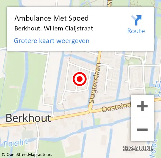 Locatie op kaart van de 112 melding: Ambulance Met Spoed Naar Berkhout, Willem Claijstraat op 8 januari 2023 22:02