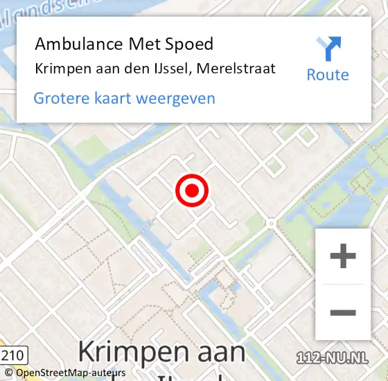 Locatie op kaart van de 112 melding: Ambulance Met Spoed Naar Krimpen aan den IJssel, Merelstraat op 8 januari 2023 22:06