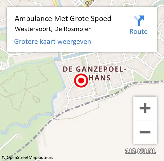 Locatie op kaart van de 112 melding: Ambulance Met Grote Spoed Naar Westervoort, De Rosmolen op 8 januari 2023 22:20