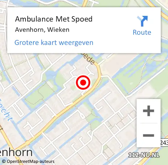 Locatie op kaart van de 112 melding: Ambulance Met Spoed Naar Avenhorn, Wieken op 8 januari 2023 22:35