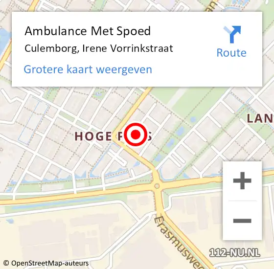Locatie op kaart van de 112 melding: Ambulance Met Spoed Naar Culemborg, Irene Vorrinkstraat op 8 januari 2023 22:36