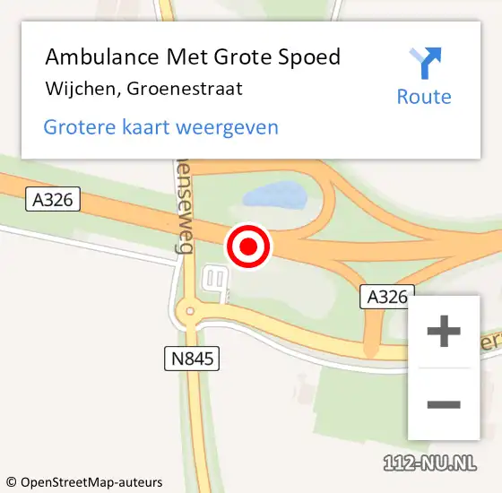 Locatie op kaart van de 112 melding: Ambulance Met Grote Spoed Naar Wijchen, Groenestraat op 8 januari 2023 22:46