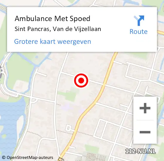 Locatie op kaart van de 112 melding: Ambulance Met Spoed Naar Sint Pancras, Van de Vijzellaan op 8 januari 2023 23:15