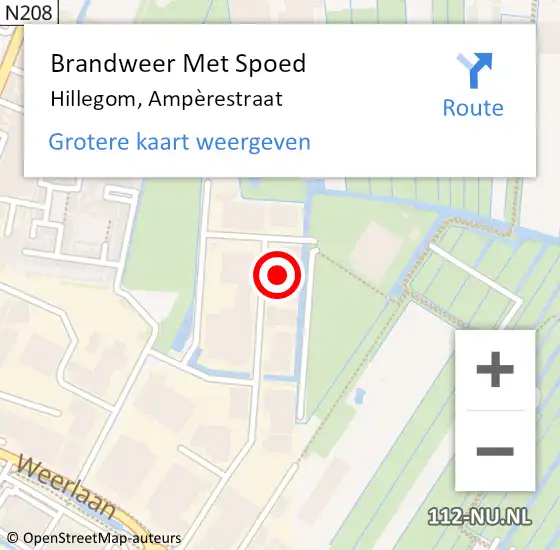 Locatie op kaart van de 112 melding: Brandweer Met Spoed Naar Hillegom, Ampèrestraat op 8 januari 2023 23:21