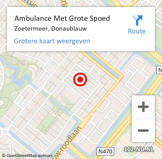 Locatie op kaart van de 112 melding: Ambulance Met Grote Spoed Naar Zoetermeer, Donaublauw op 8 januari 2023 23:54